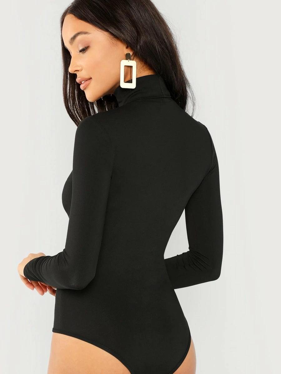 Mock Neck Long Sleeve Bodysuit-Comfy Jumpsuits