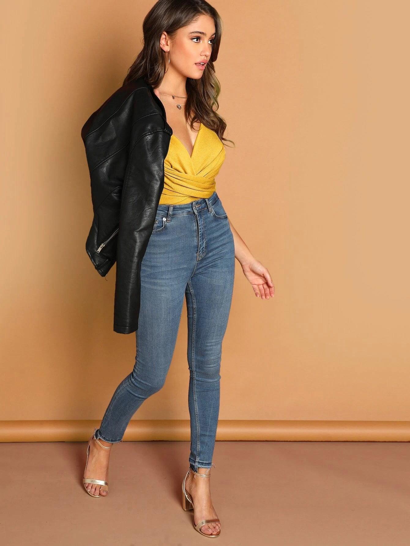 Slim Fit Criss Cross Cami Bodysuit-Comfy Jumpsuits