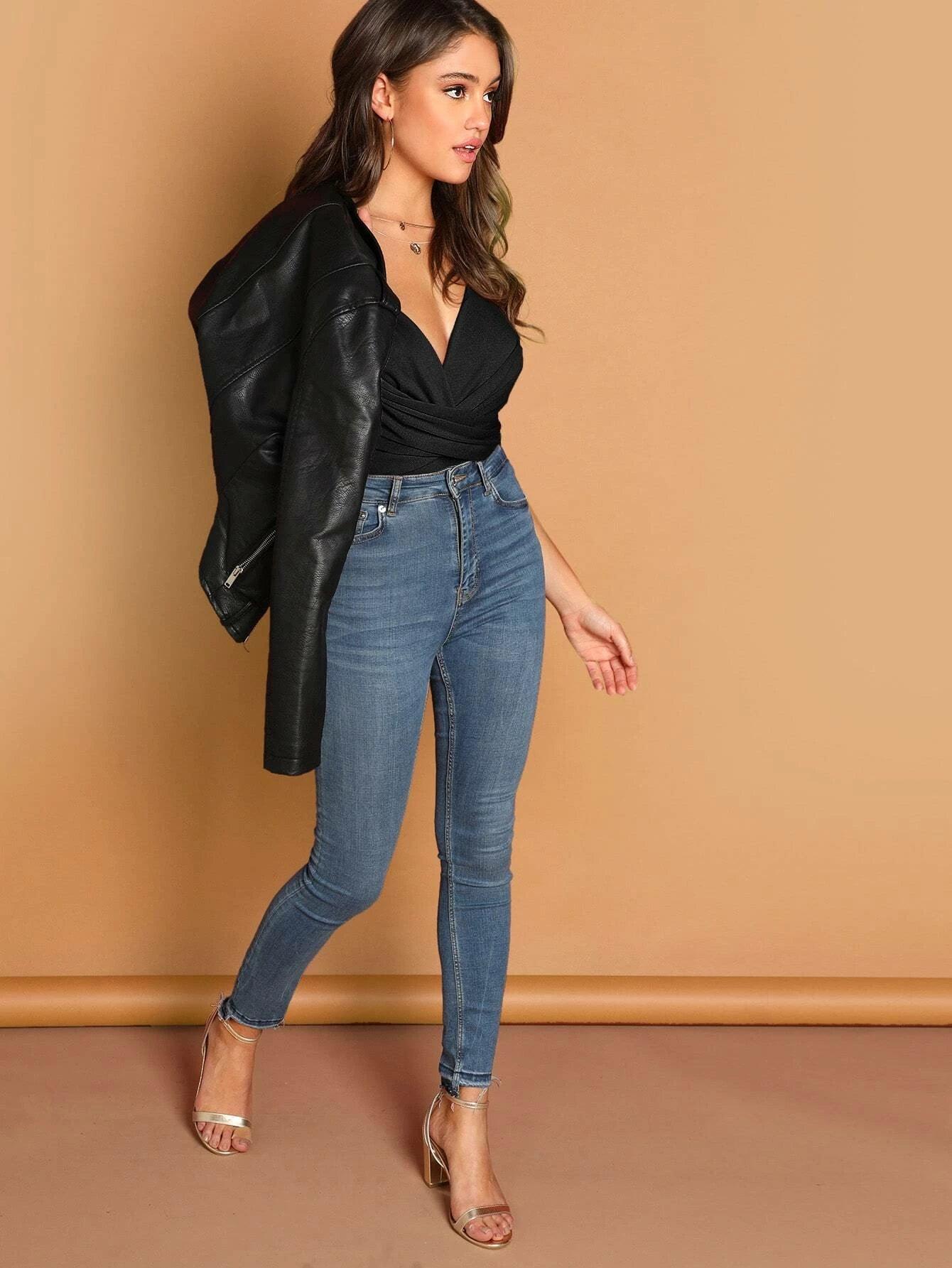 Slim Fit Criss Cross Cami Bodysuit-Comfy Jumpsuits