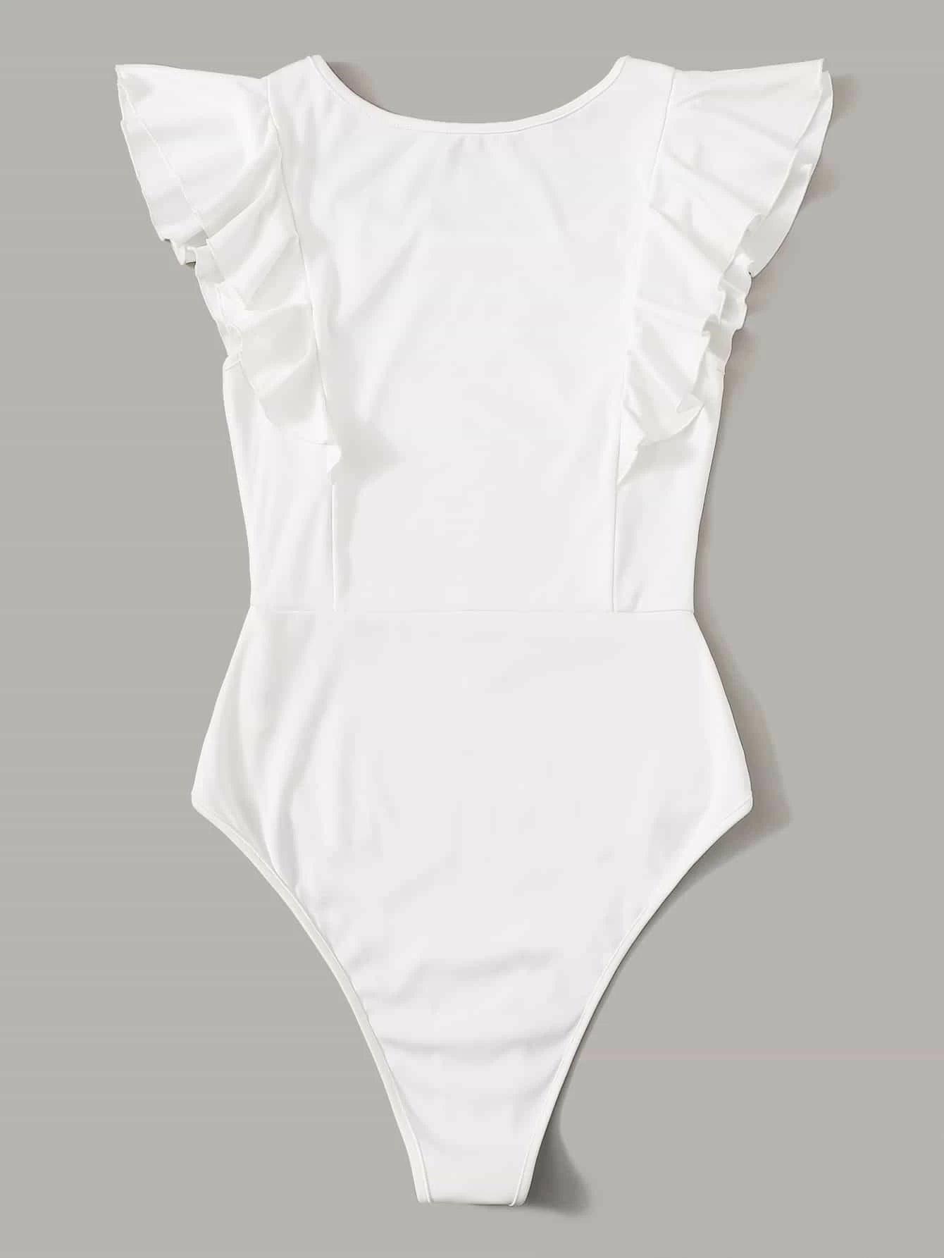 Solid Ruffle Armhole Bodysuit-Comfy Jumpsuits