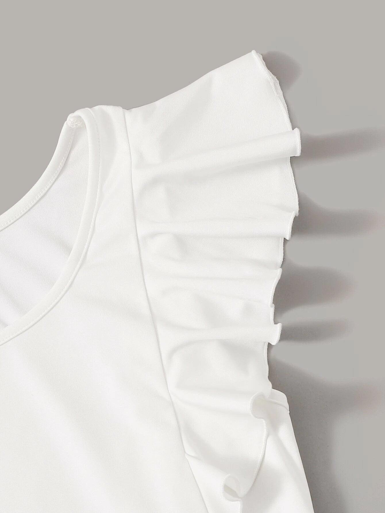 Solid Ruffle Armhole Bodysuit-Comfy Jumpsuits