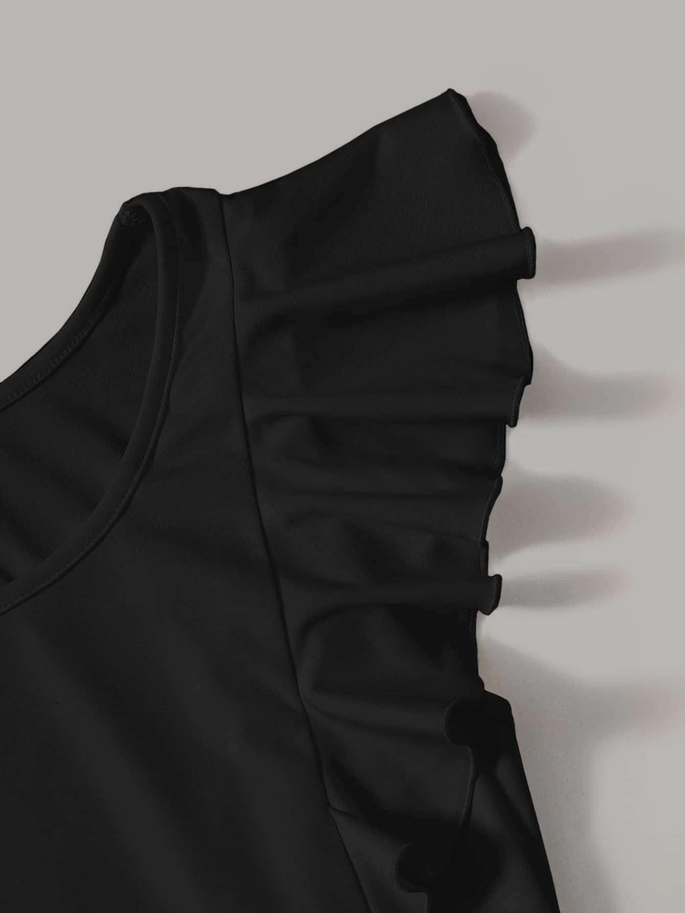 Solid Ruffle Armhole Bodysuit-Comfy Jumpsuits