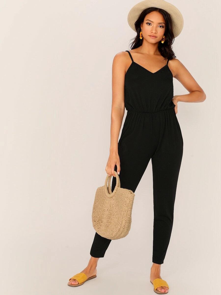 Casual Blouson V-Neck Cami Jumpsuit-Comfy Jumpsuits