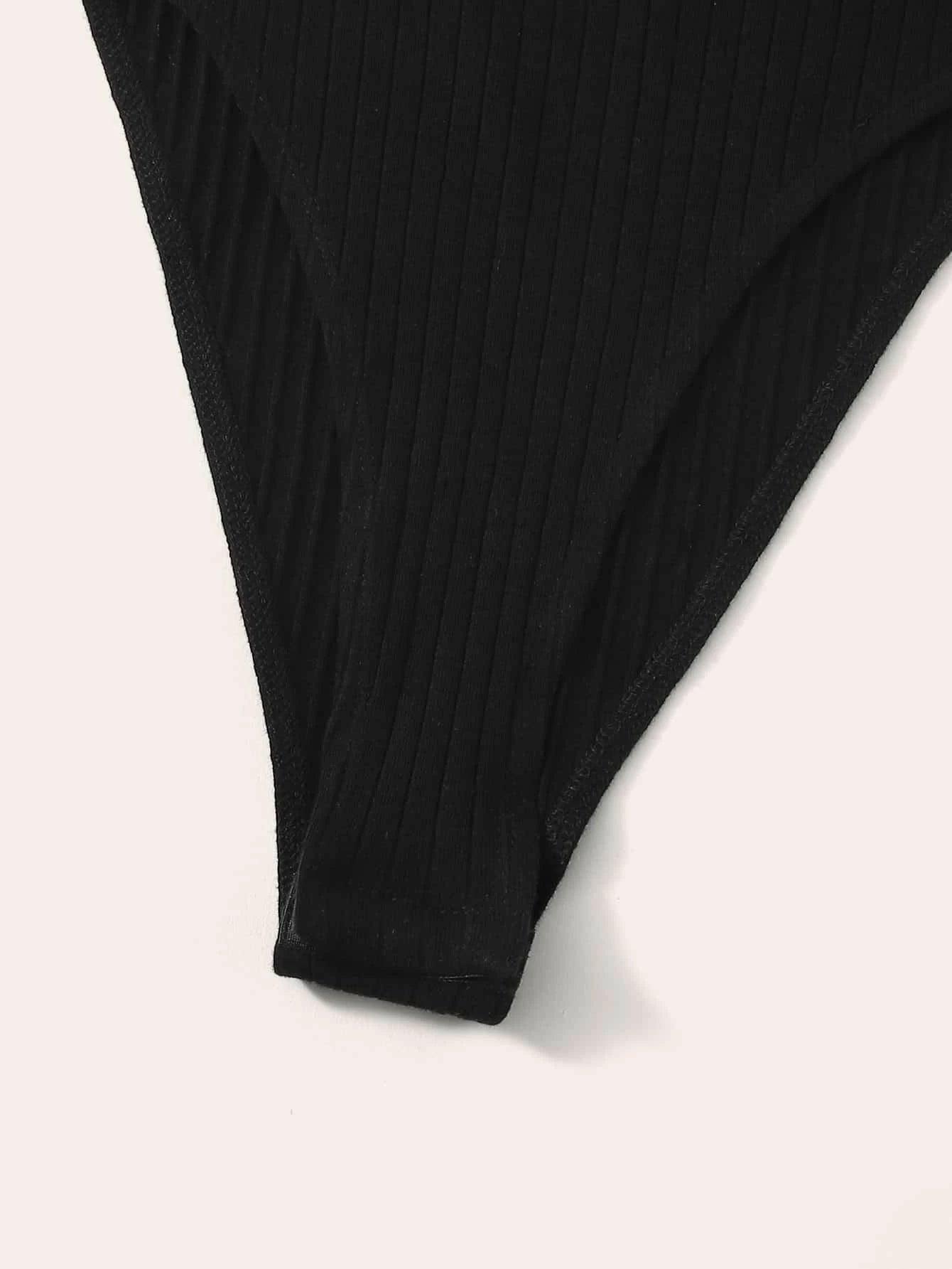 Letter Rib-Knit Ringer Bodysuit-Comfy Jumpsuits