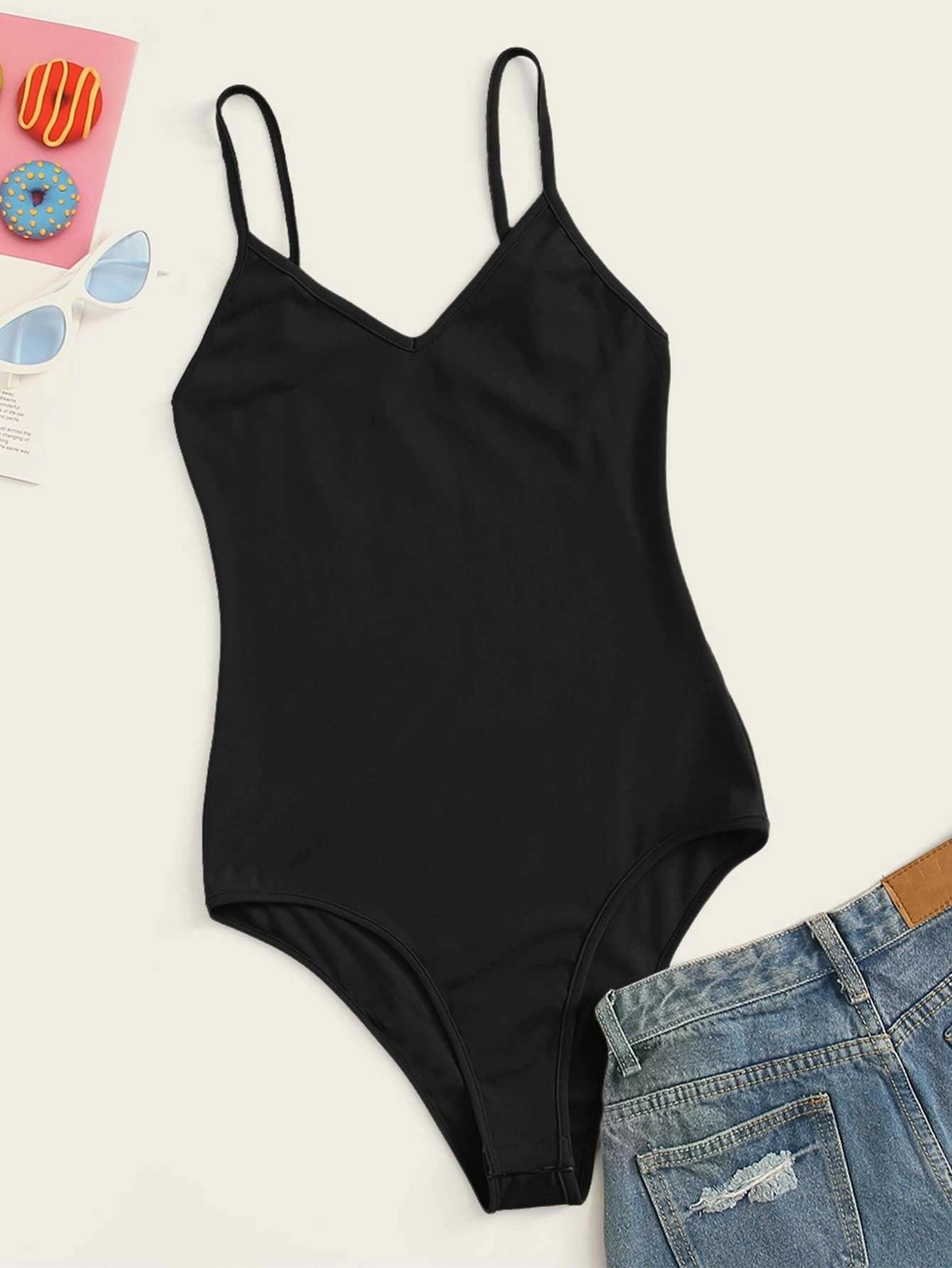 Solid Cheeky Cami Bodysuit-Comfy Jumpsuits