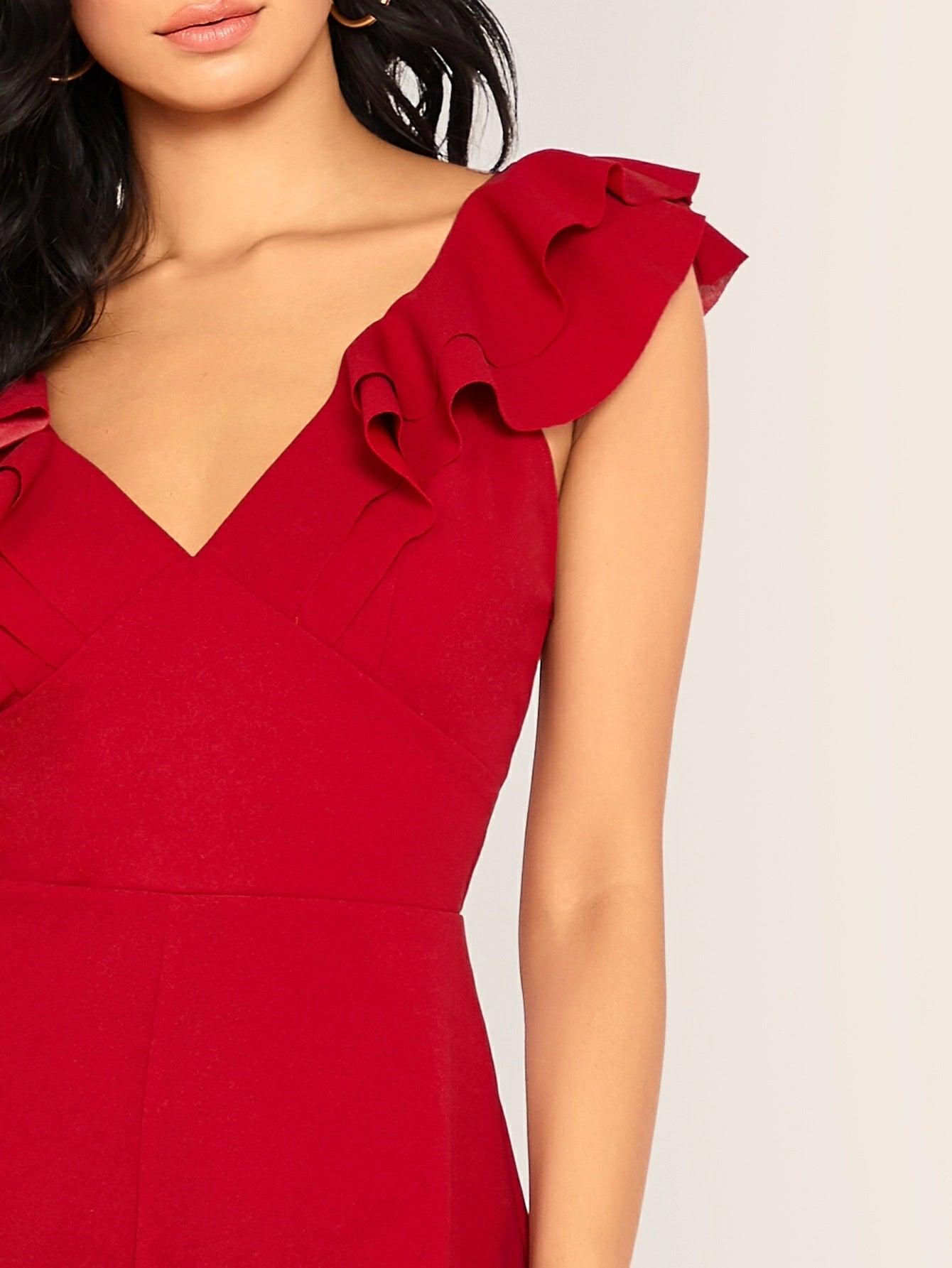 Crisscross Backless Ruffle Trim Mini Romper-Comfy Jumpsuits