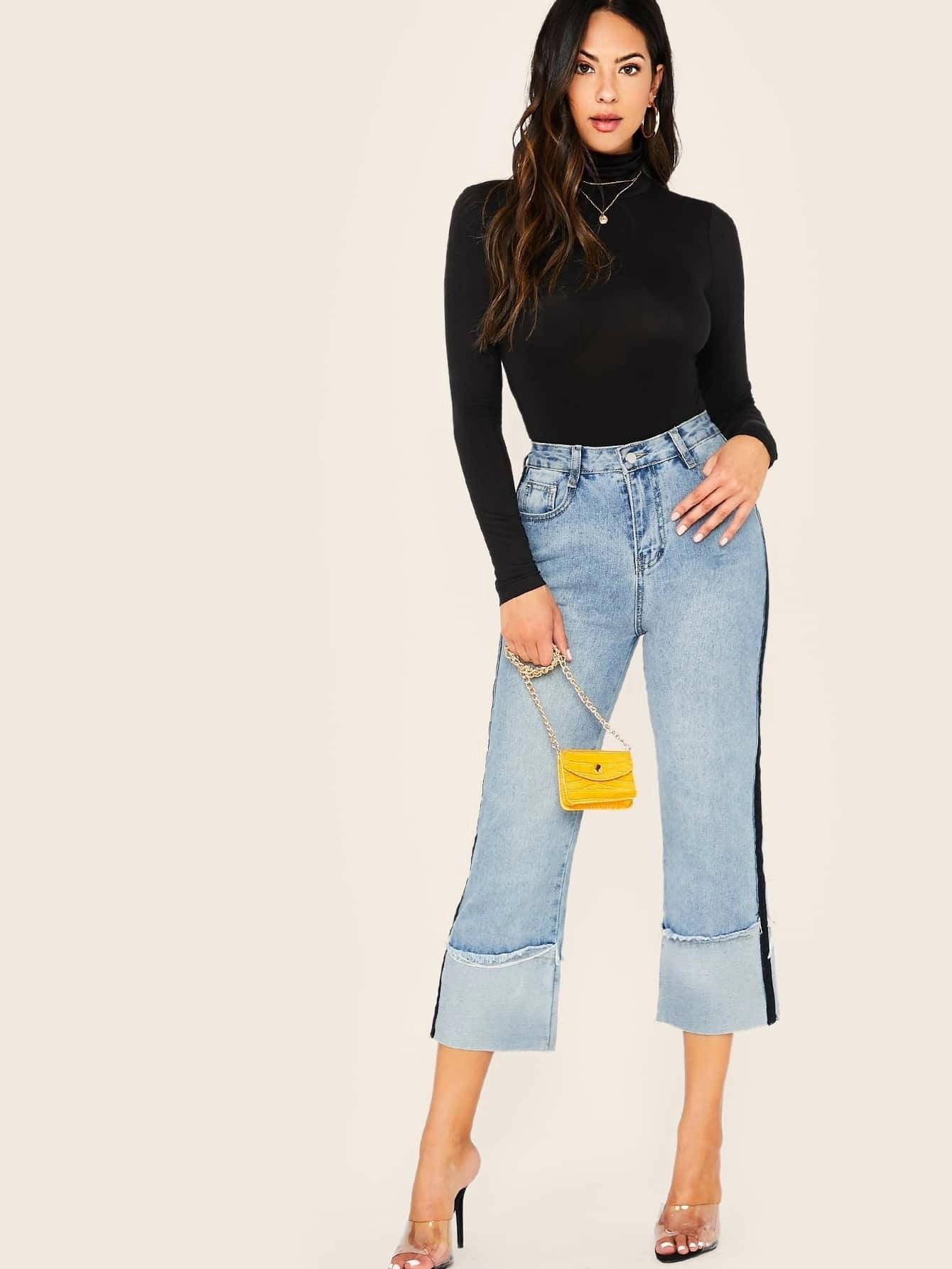 Solid Stand Collar Bodysuit-Comfy Jumpsuits