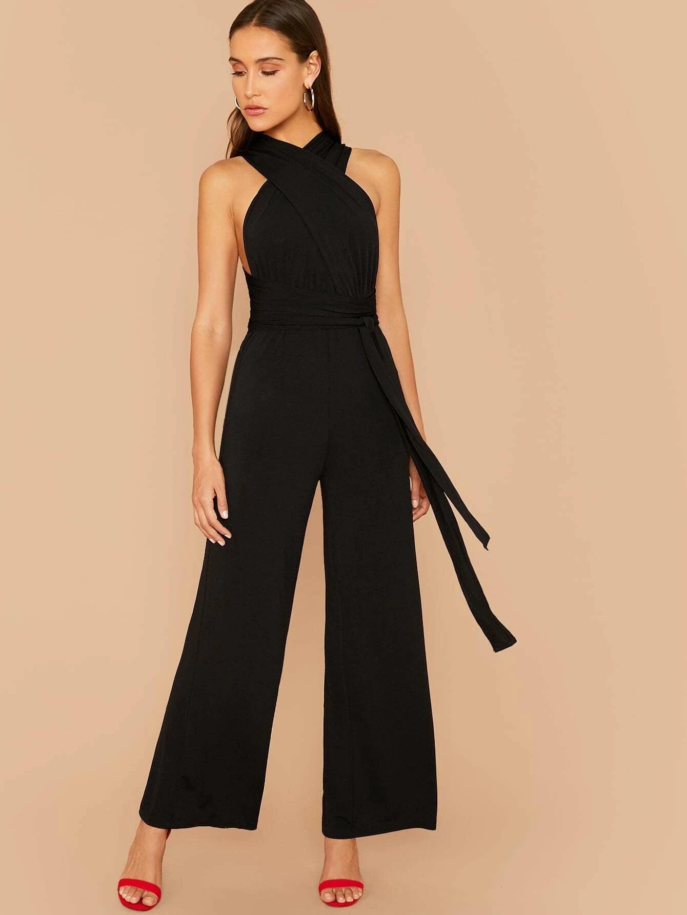 Neck Tie Backless Jumpsuit-Comfy Jumpsuits
