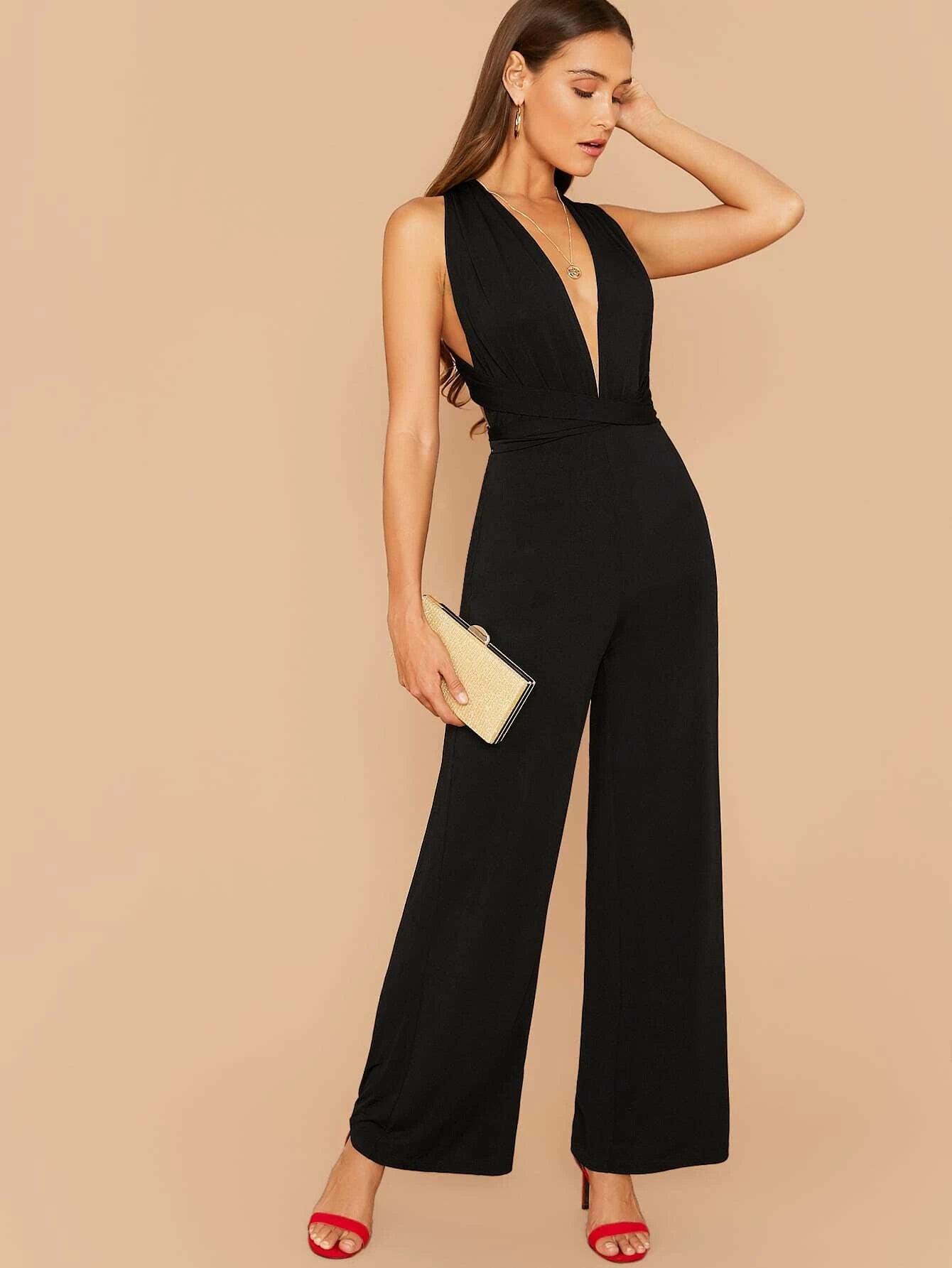 Neck Tie Backless Jumpsuit-Comfy Jumpsuits