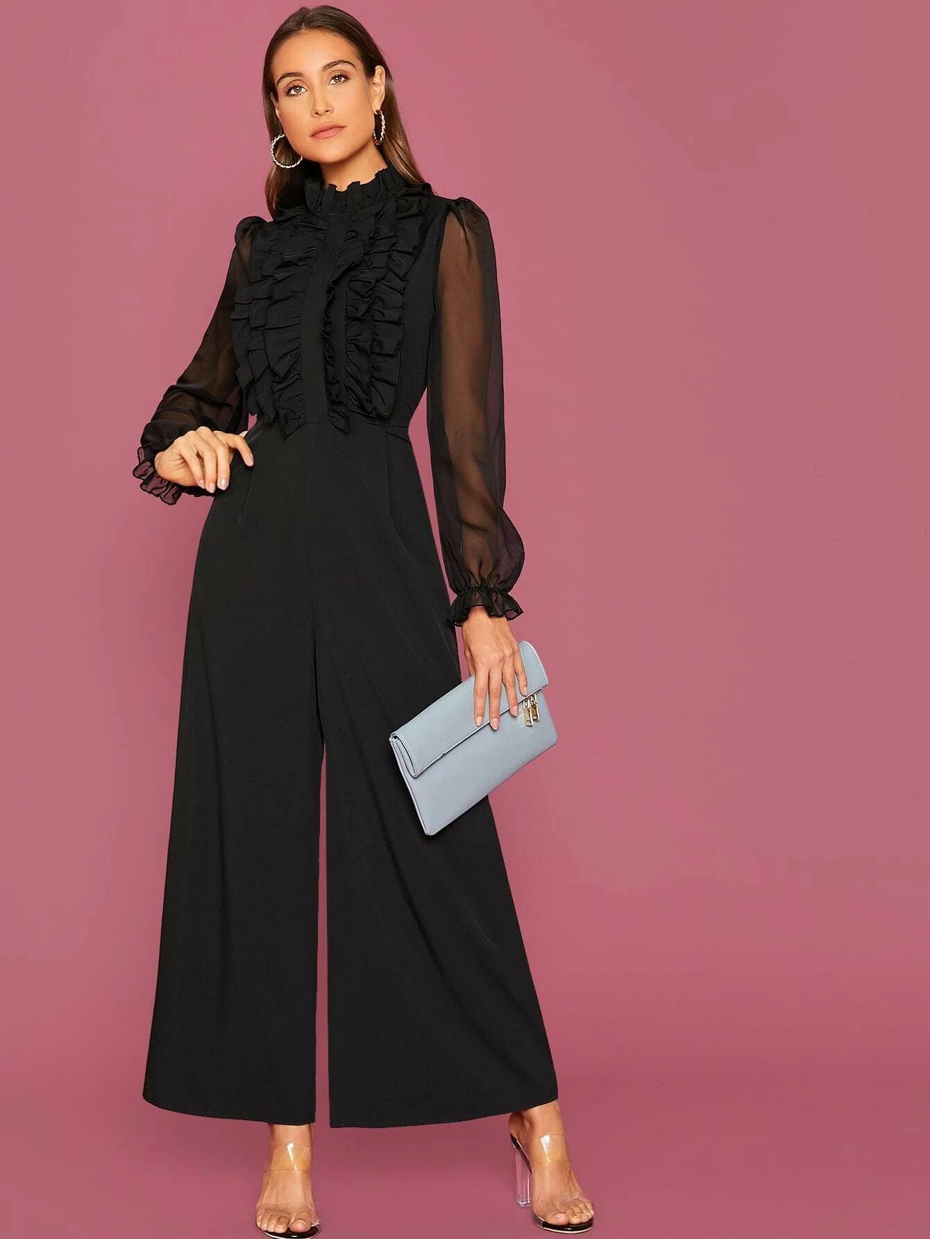 Frill Trimmed Jumpsuit-Comfy Jumpsuits