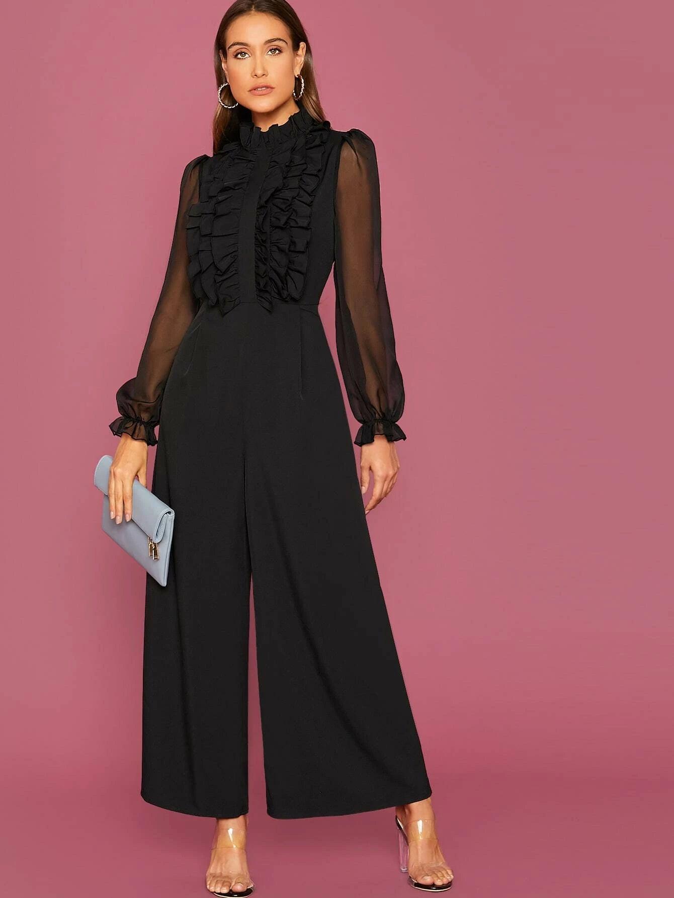 Frill Trimmed Jumpsuit-Comfy Jumpsuits