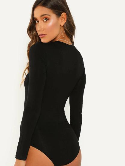 Solid Colored Long Sleeve Bodysuit-Comfy Jumpsuits