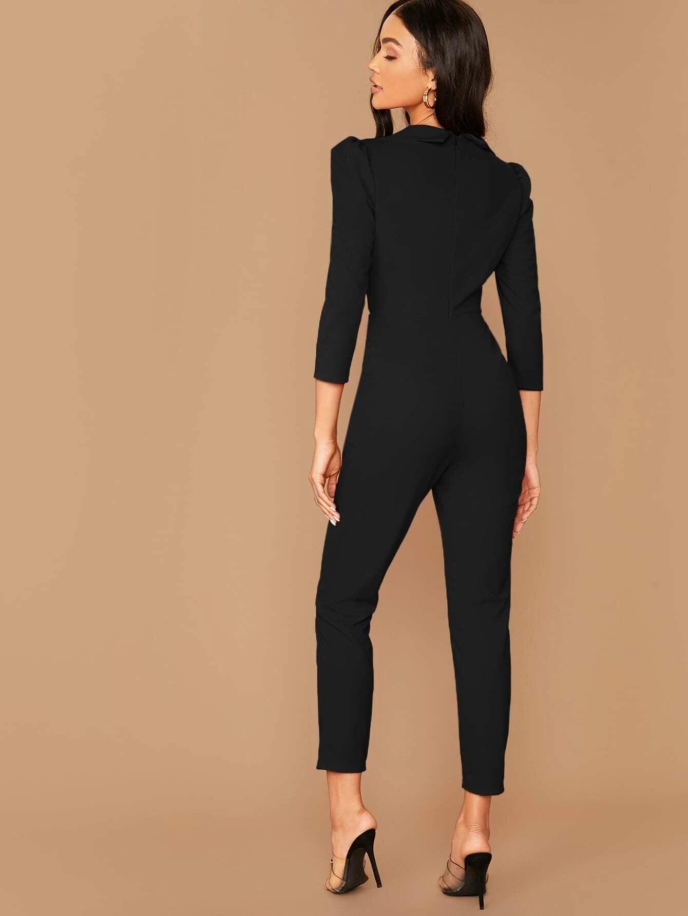 Notched Collar Double Jumpsuit-Comfy Jumpsuits