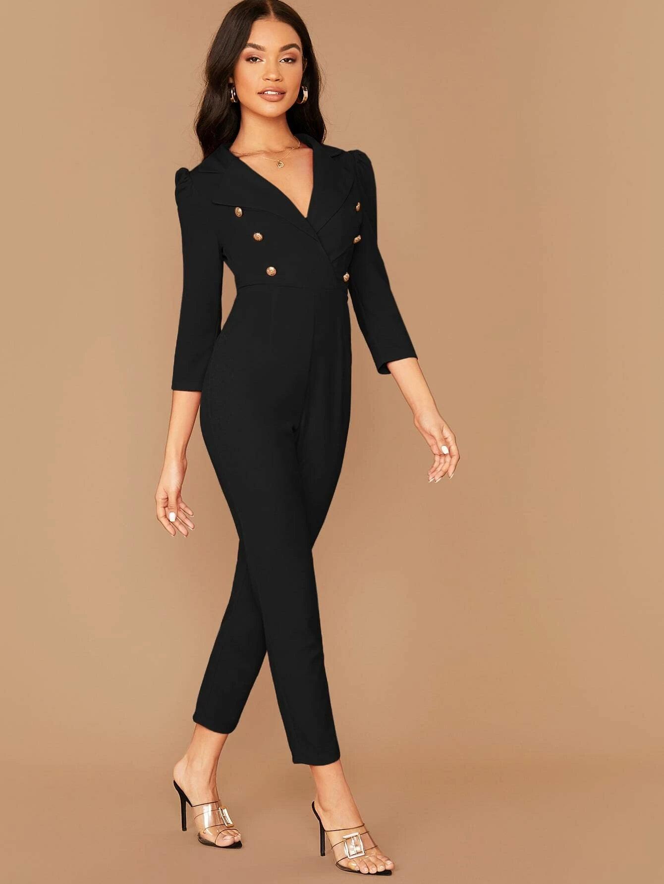 Notched Collar Double Jumpsuit-Comfy Jumpsuits