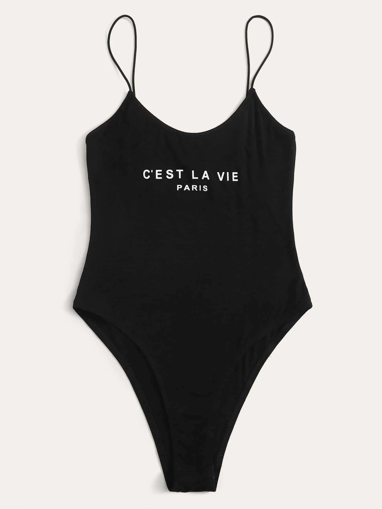 Paris Graphic Cami Bodysuit-Comfy Jumpsuits