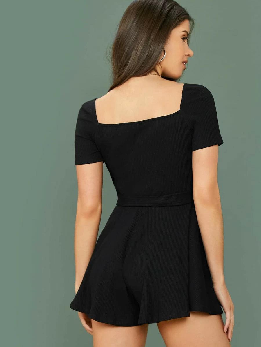 Square Neck Waist Knot Dress-Comfy Jumpsuits