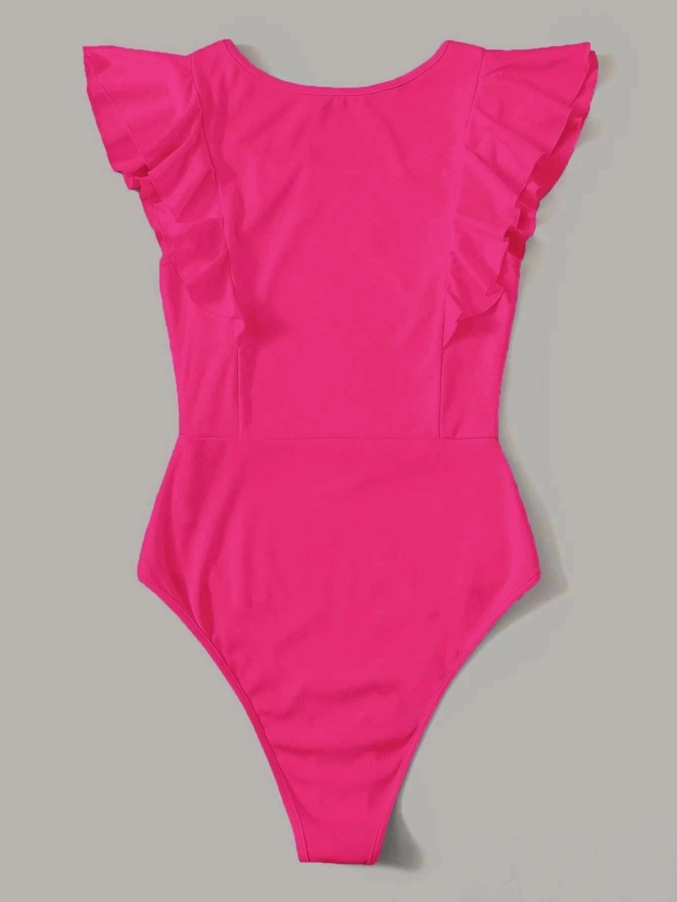 Solid Ruffle Armhole Bodysuit-Comfy Jumpsuits