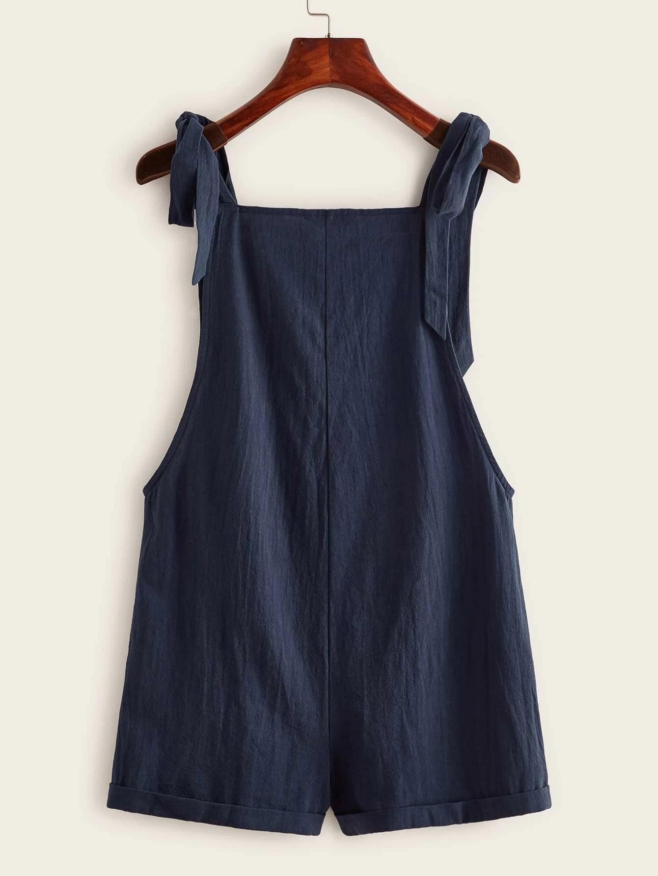 Pocket Patched Pinafore Romper-Comfy Jumpsuits