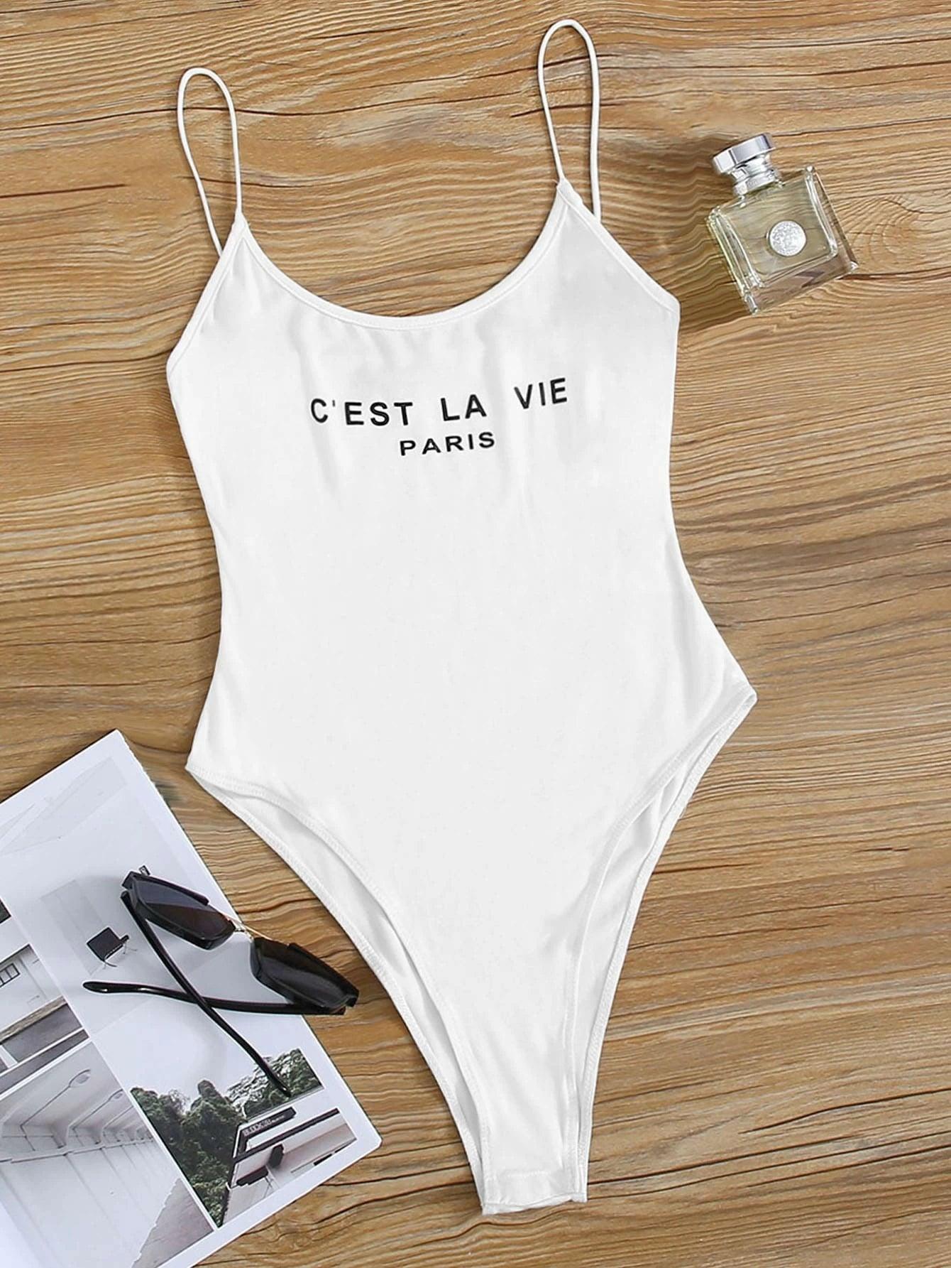 Paris Graphic Cami Bodysuit-Comfy Jumpsuits