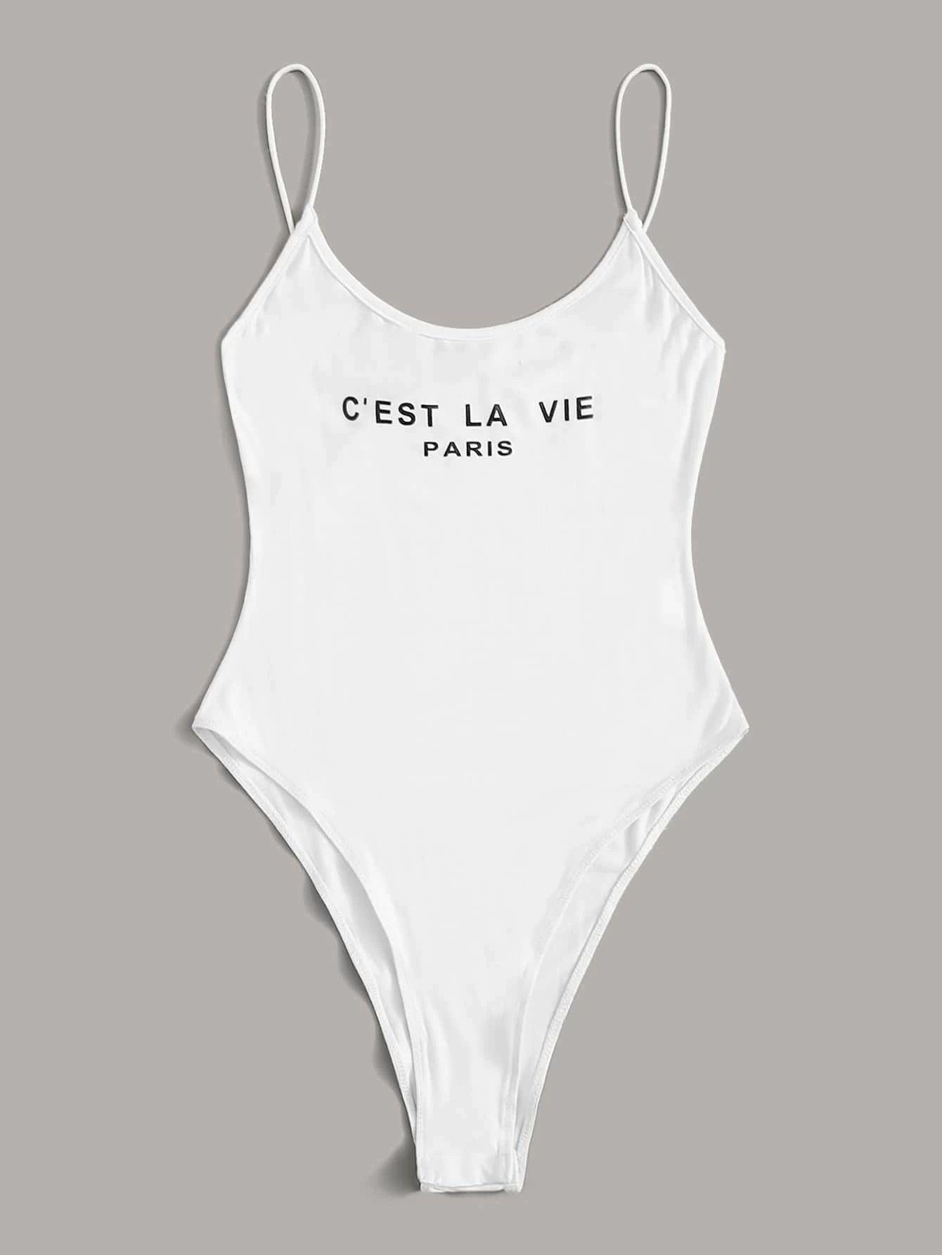 Paris Graphic Cami Bodysuit-Comfy Jumpsuits