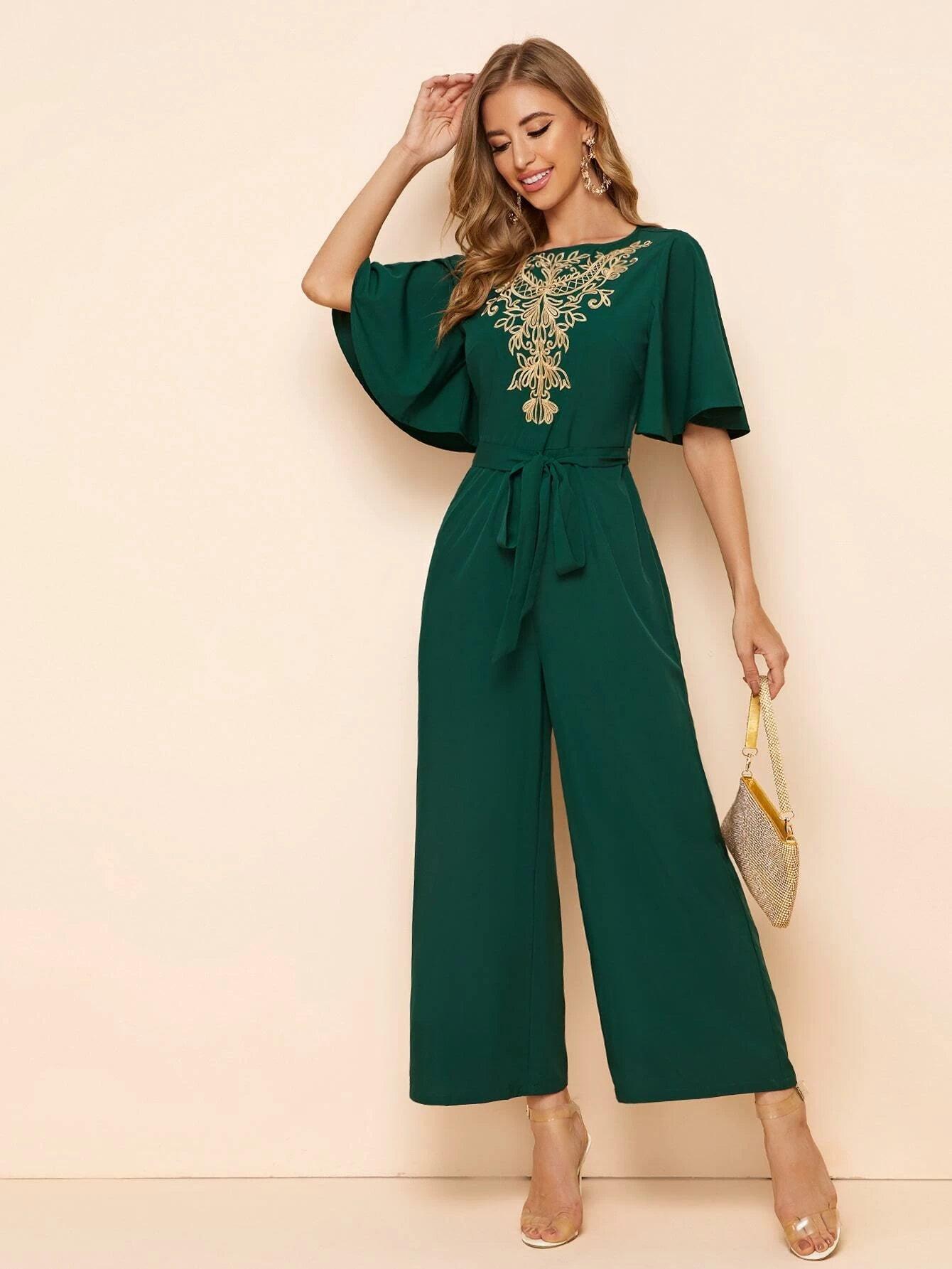 Detail Belted Palazzo Jumpsuit-Comfy Jumpsuits