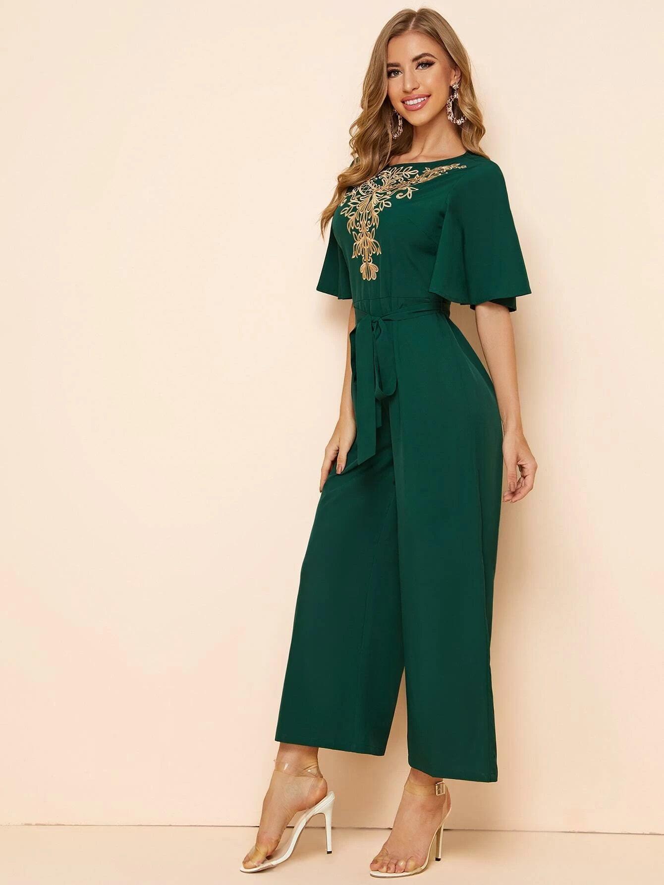 Detail Belted Palazzo Jumpsuit-Comfy Jumpsuits