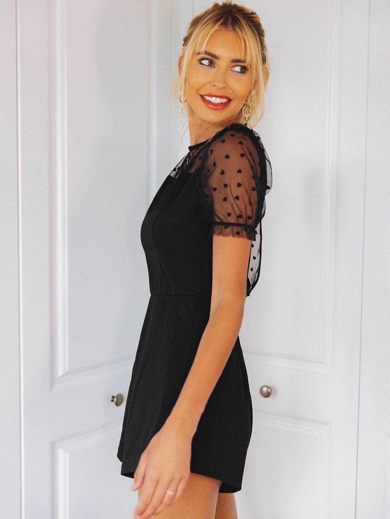 Puff Sleeve Round Neck Romper-Comfy Jumpsuits