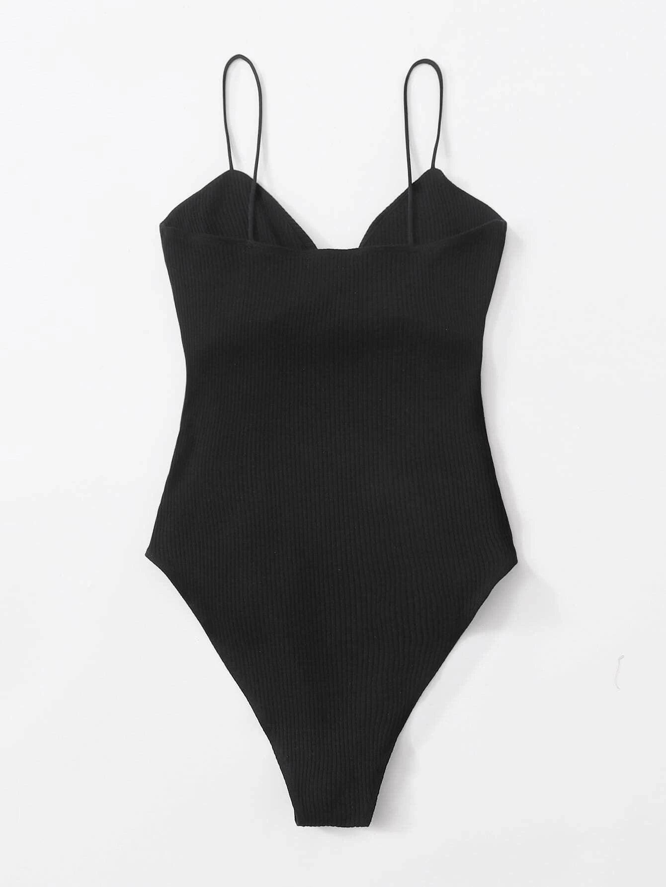 Sleeveless Front Rib-Knit Slip Bodysuit-Comfy Jumpsuits