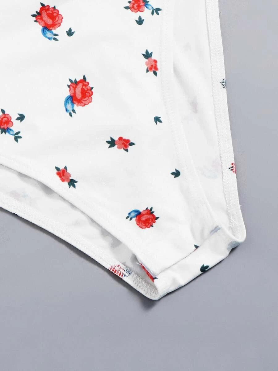 Scoop Neck Floral Print Bodysuit-Comfy Jumpsuits