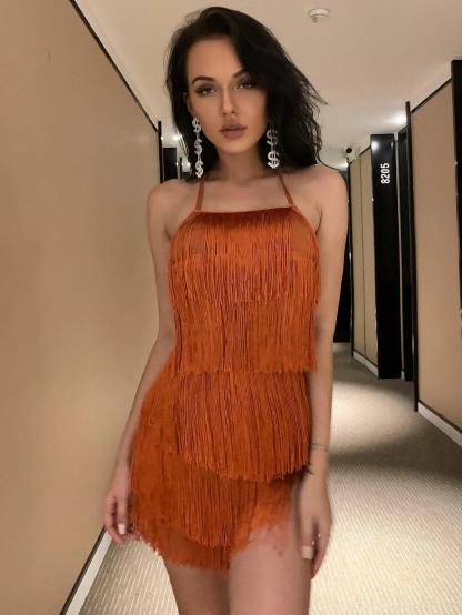 Backless Fringe Halter Romper-Comfy Jumpsuits
