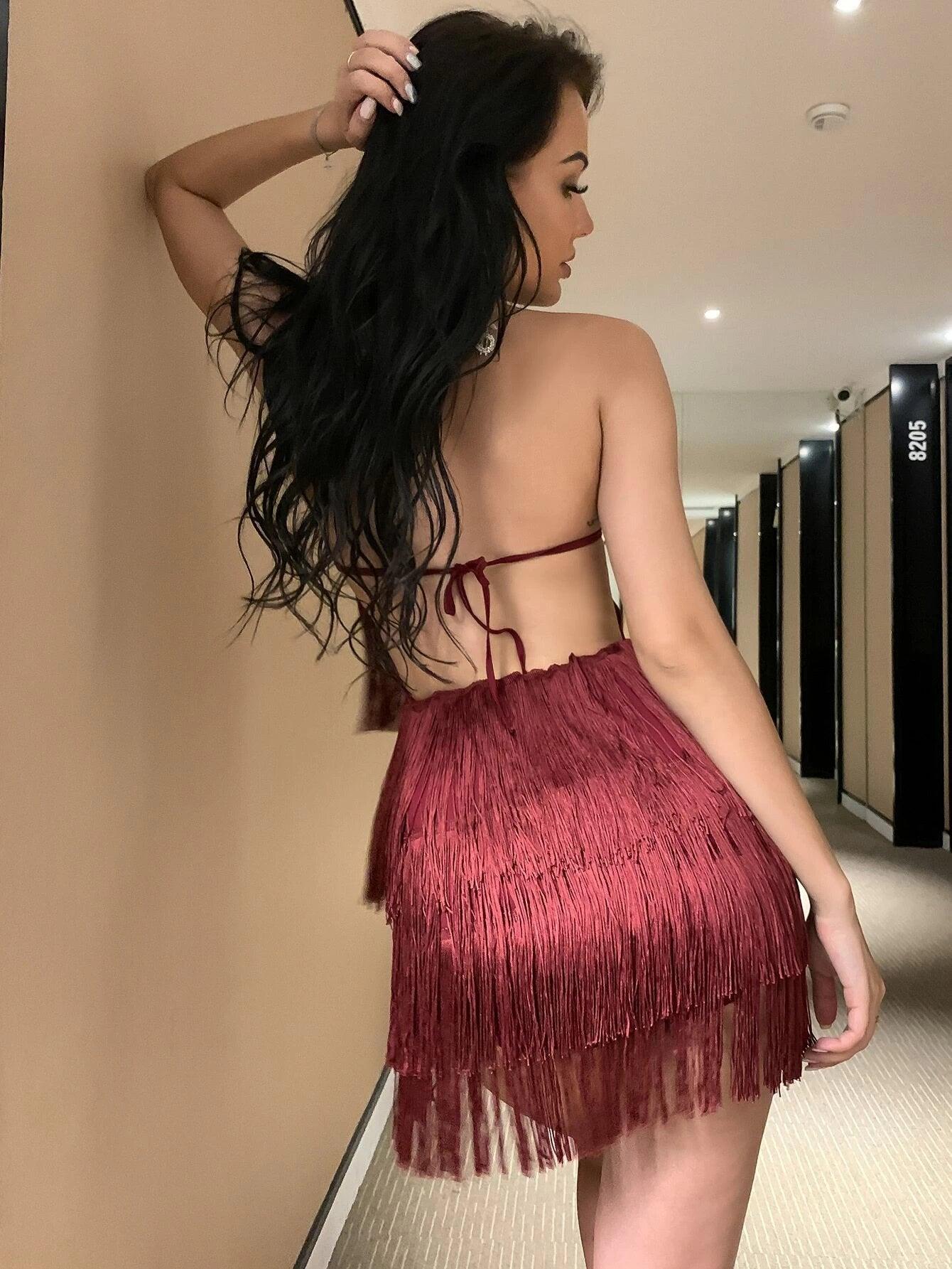 Backless Fringe Halter Romper-Comfy Jumpsuits