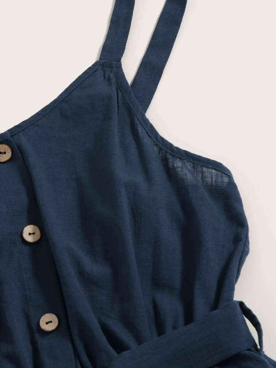 Button Front Wide Leg Belted Cami Romper-Comfy Jumpsuits