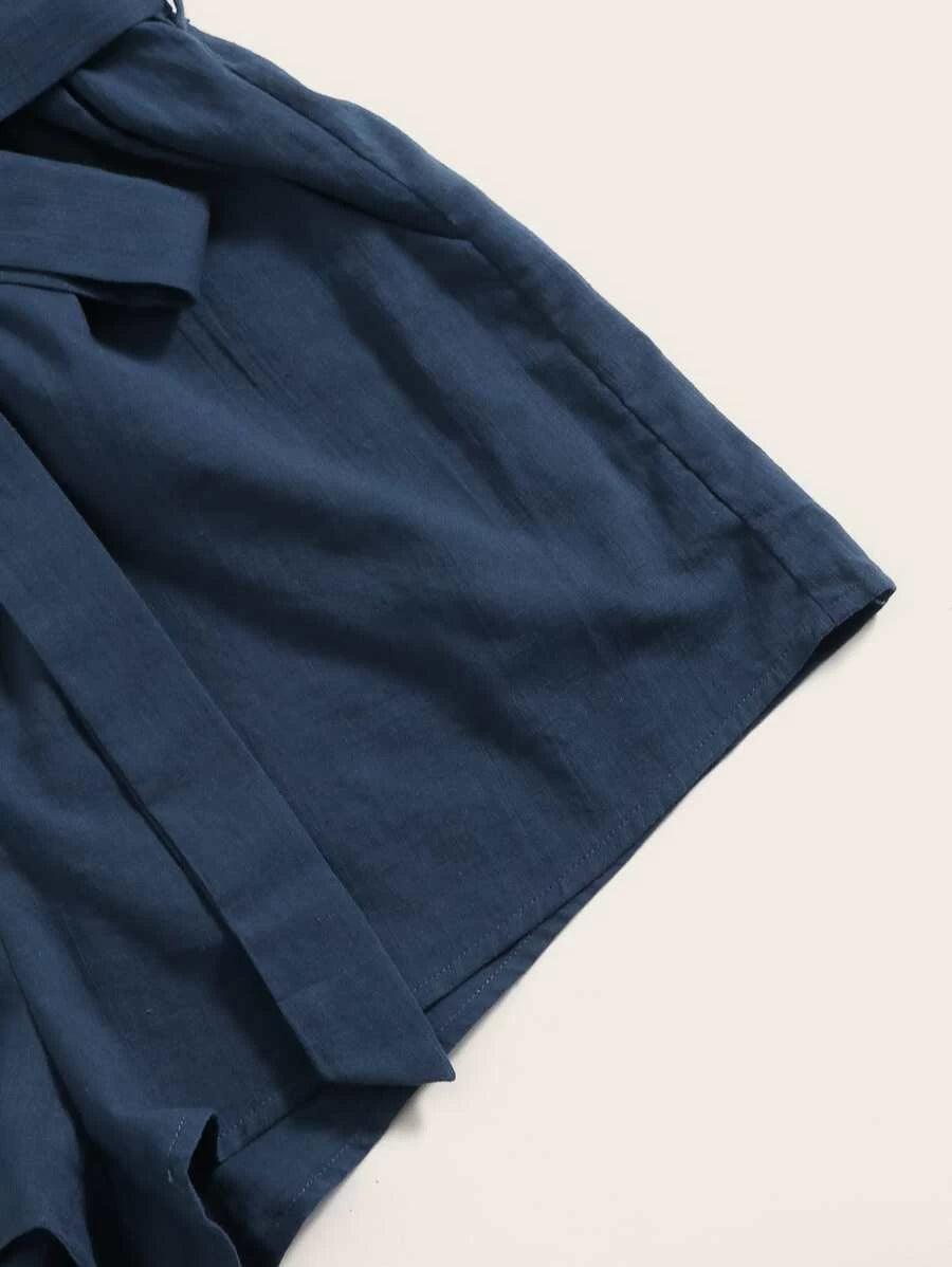 Button Front Wide Leg Belted Cami Romper-Comfy Jumpsuits