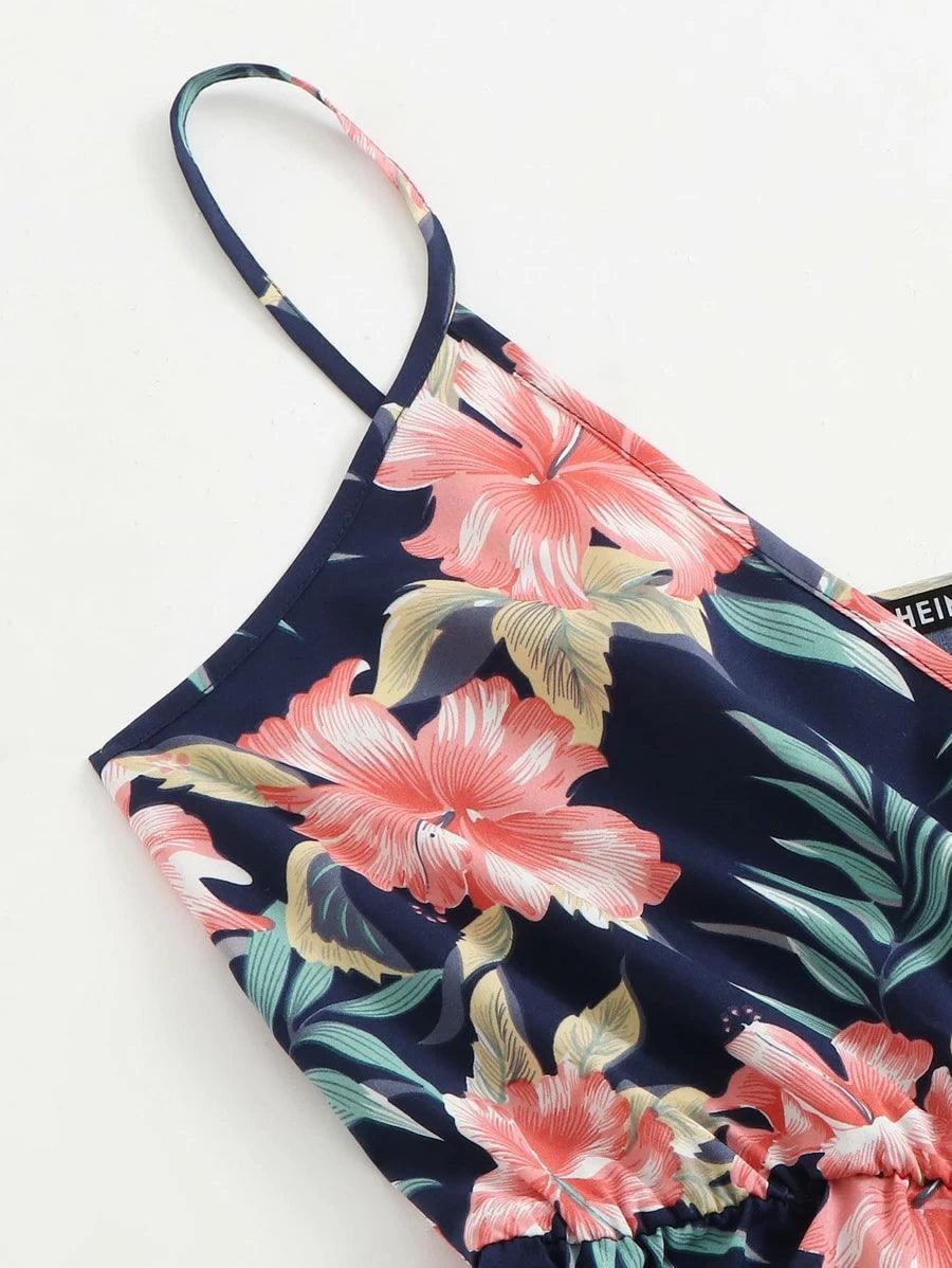 Tropical Print Slip Romper-Comfy Jumpsuits