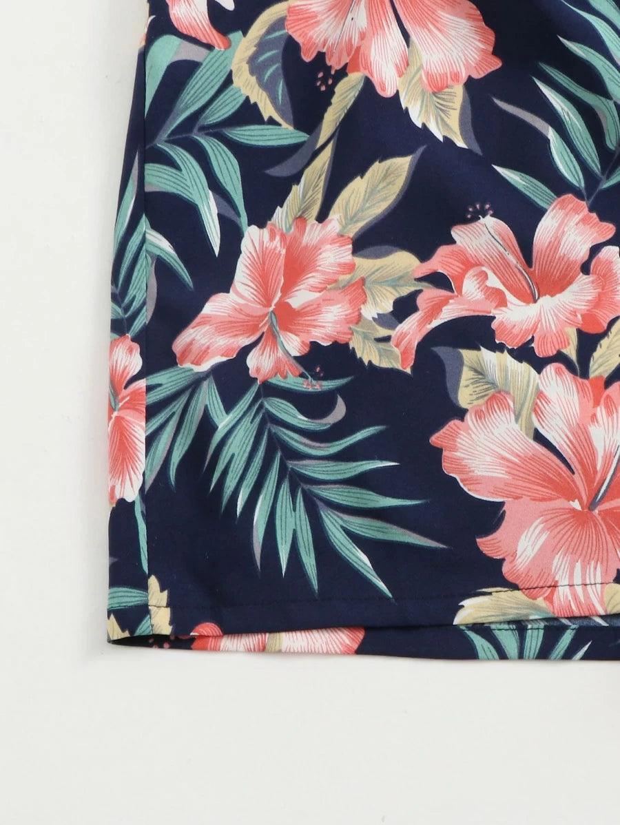 Tropical Print Slip Romper-Comfy Jumpsuits