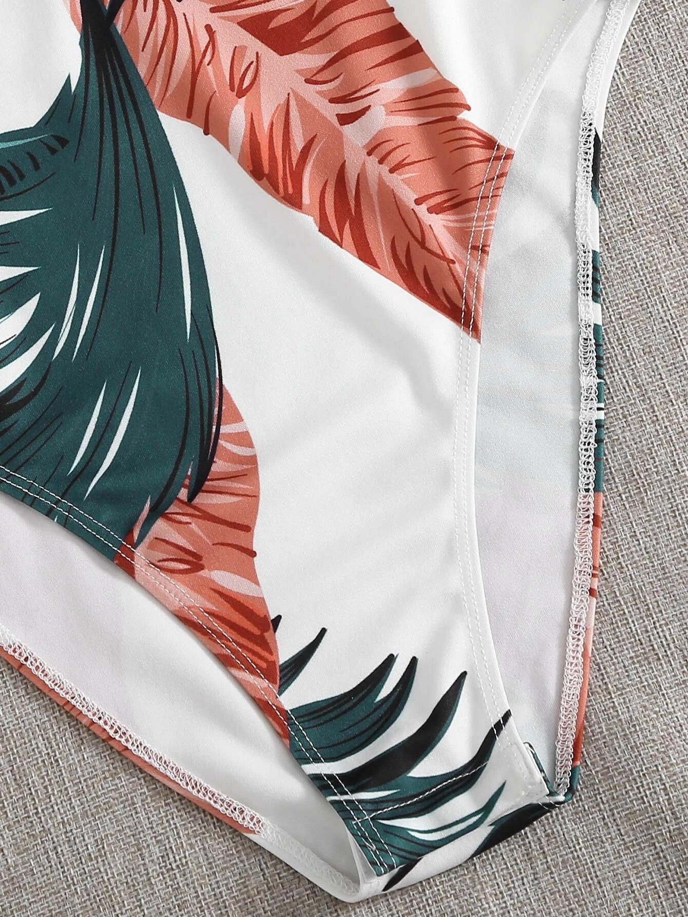 Jungle Leaf Print Cami Bodysuit-Comfy Jumpsuits