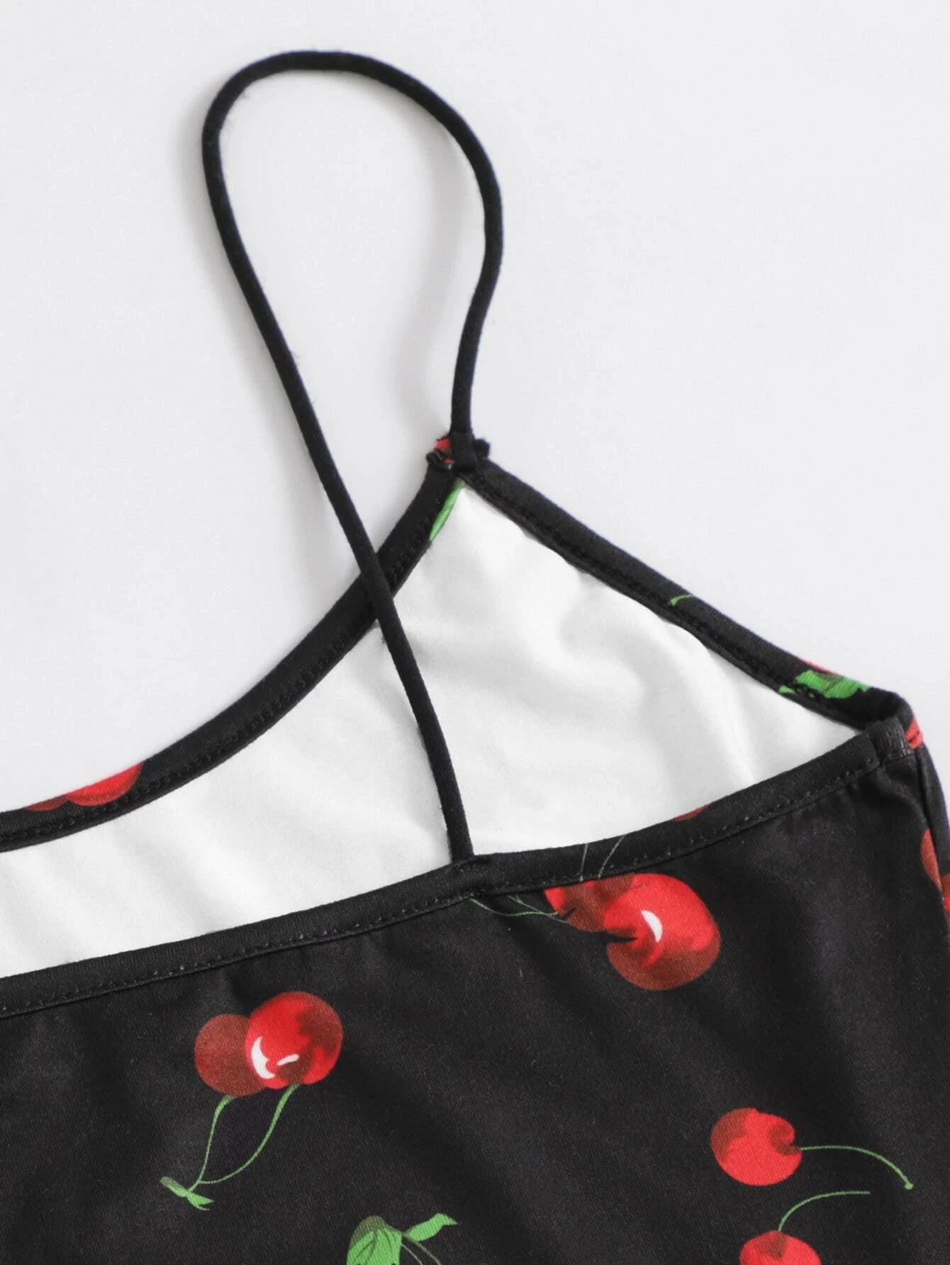 Cherry Print Cami Bodysuit-Comfy Jumpsuits