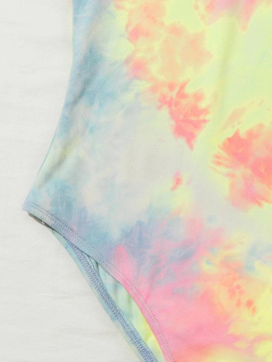 Letter Graphic Tie Dye Tank Bodysuit-Comfy Jumpsuits