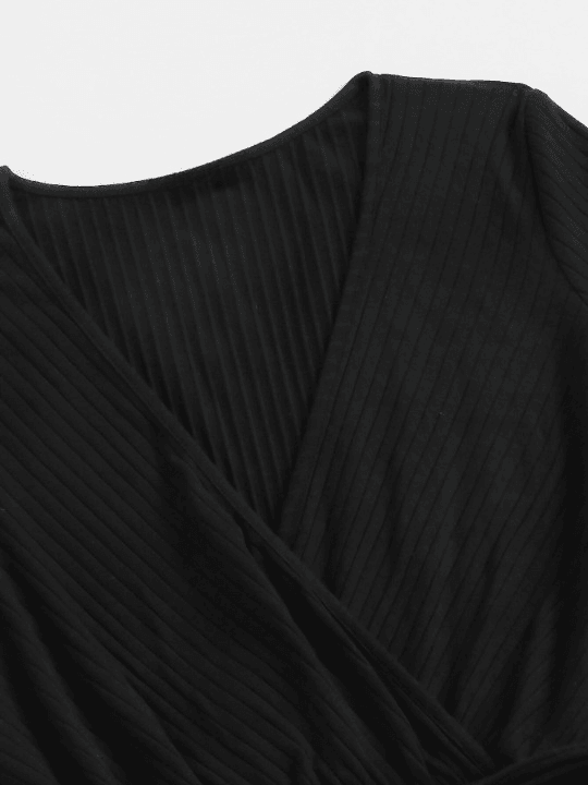 Neck Rib-knit Belted Romper-Comfy Jumpsuits