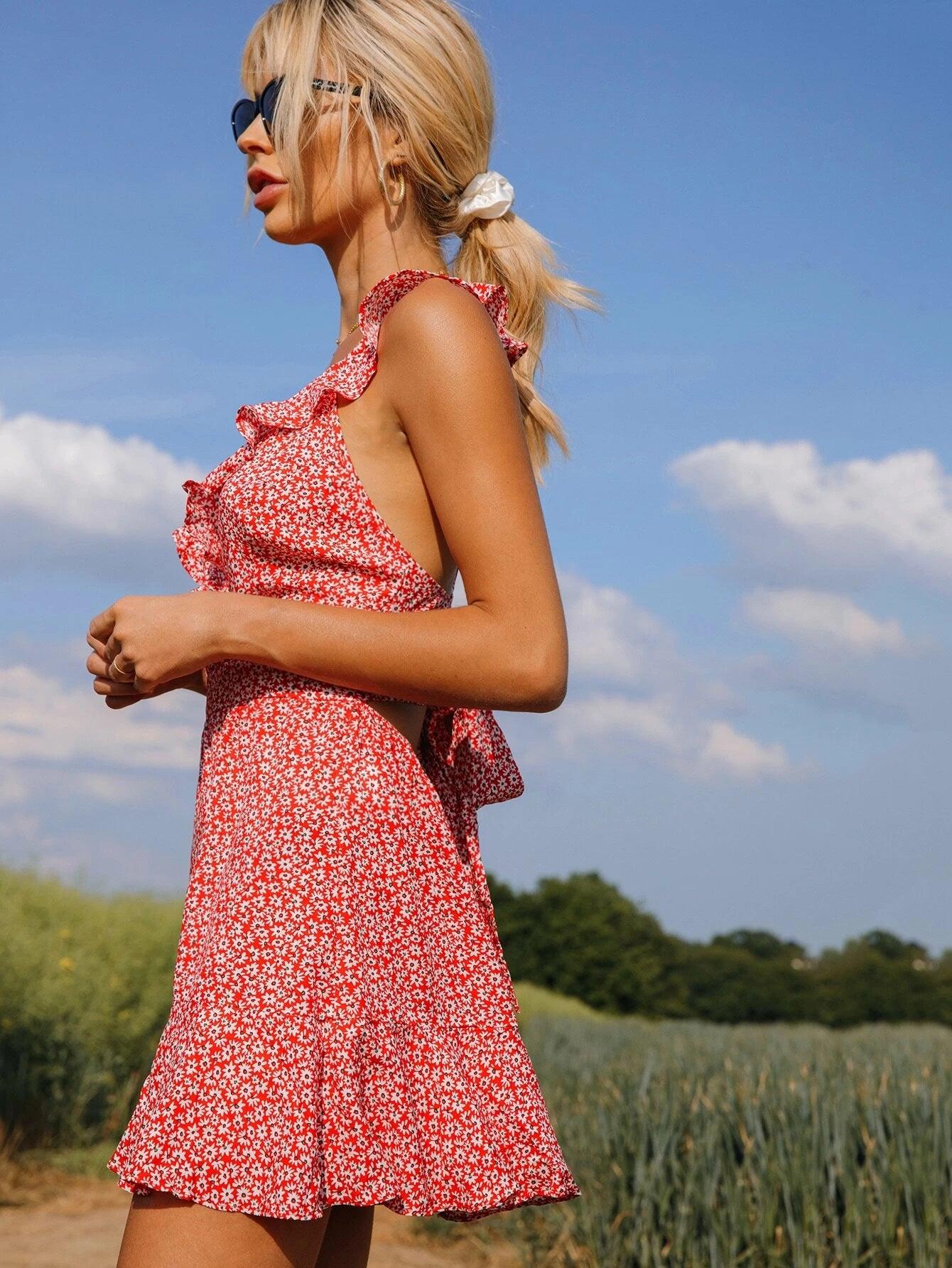 Sleeveless Backless Floral Romper-Comfy Jumpsuits