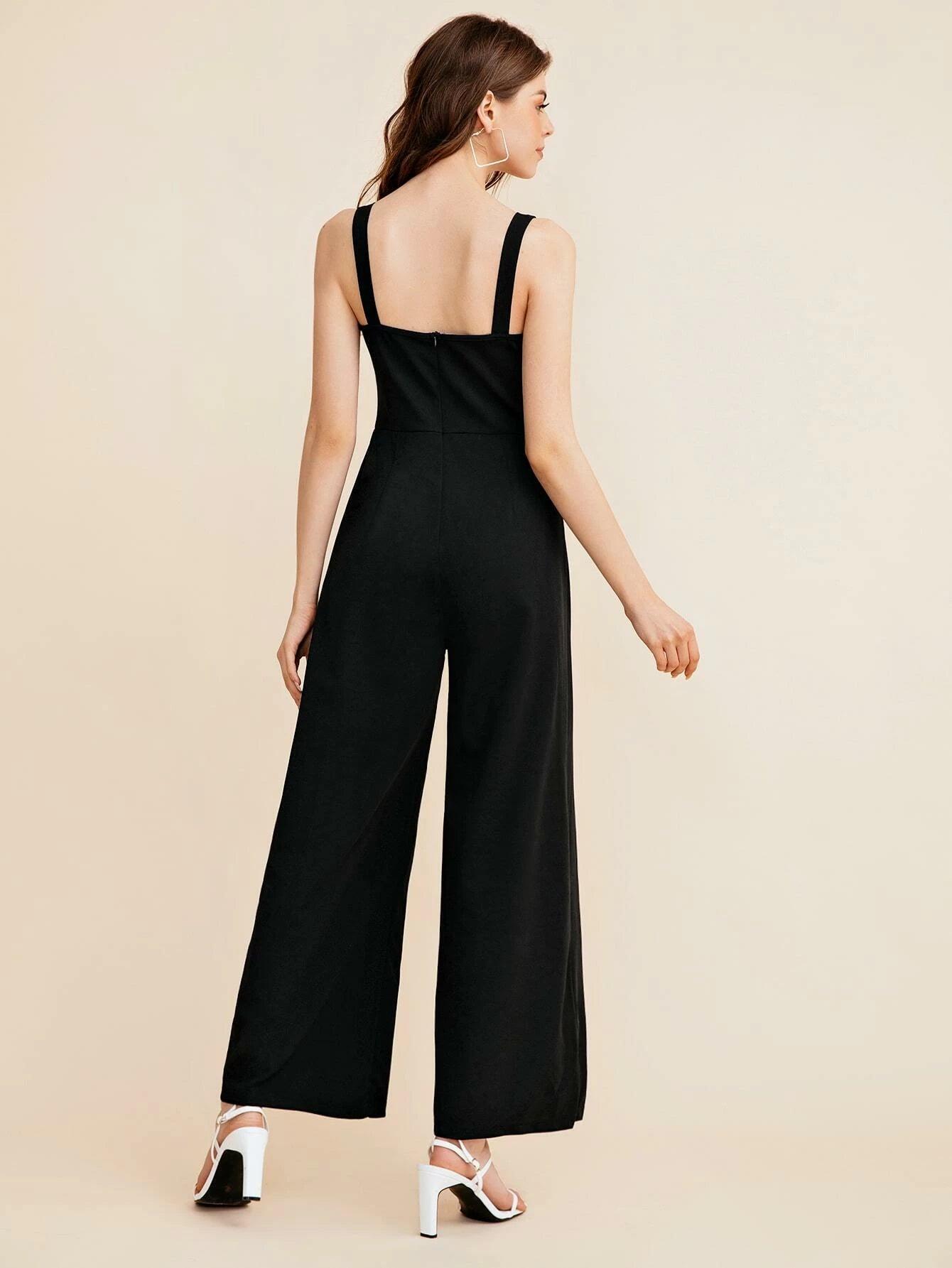 Notch Neck Solid Slip Jumpsuit-Comfy Jumpsuits