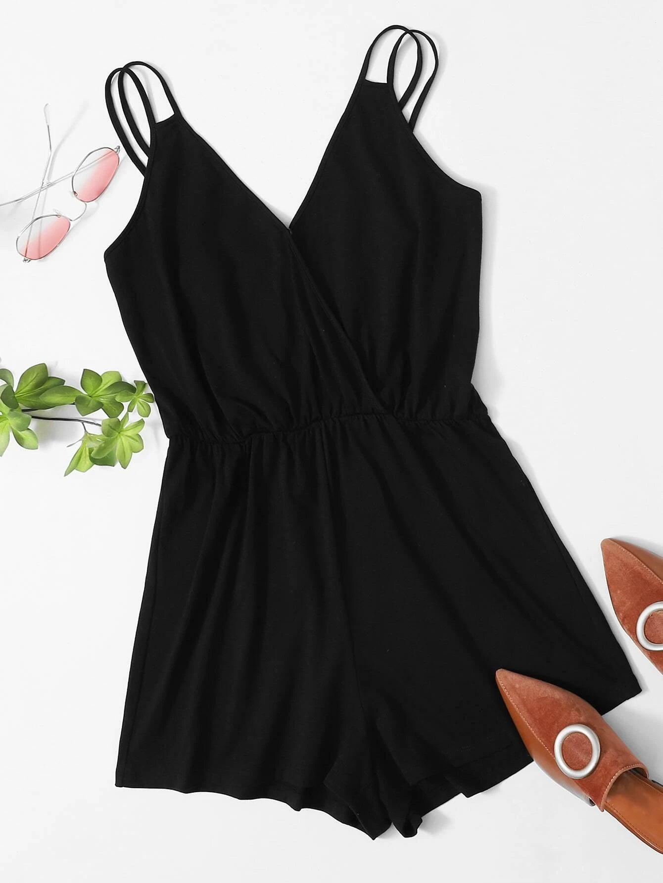 Surplice Neck Solid Colored Cami Romper-Comfy Jumpsuits