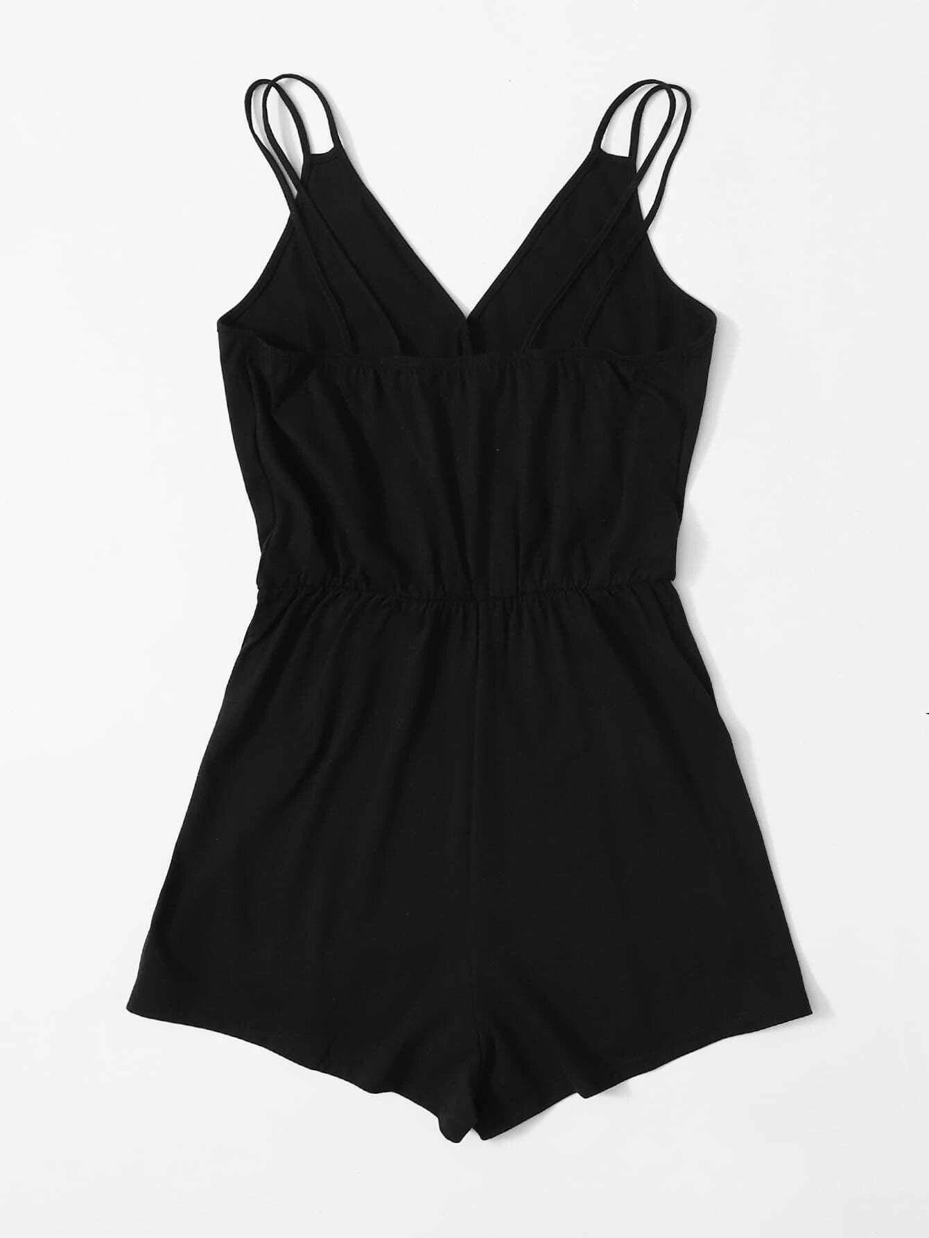 Surplice Neck Solid Colored Cami Romper-Comfy Jumpsuits