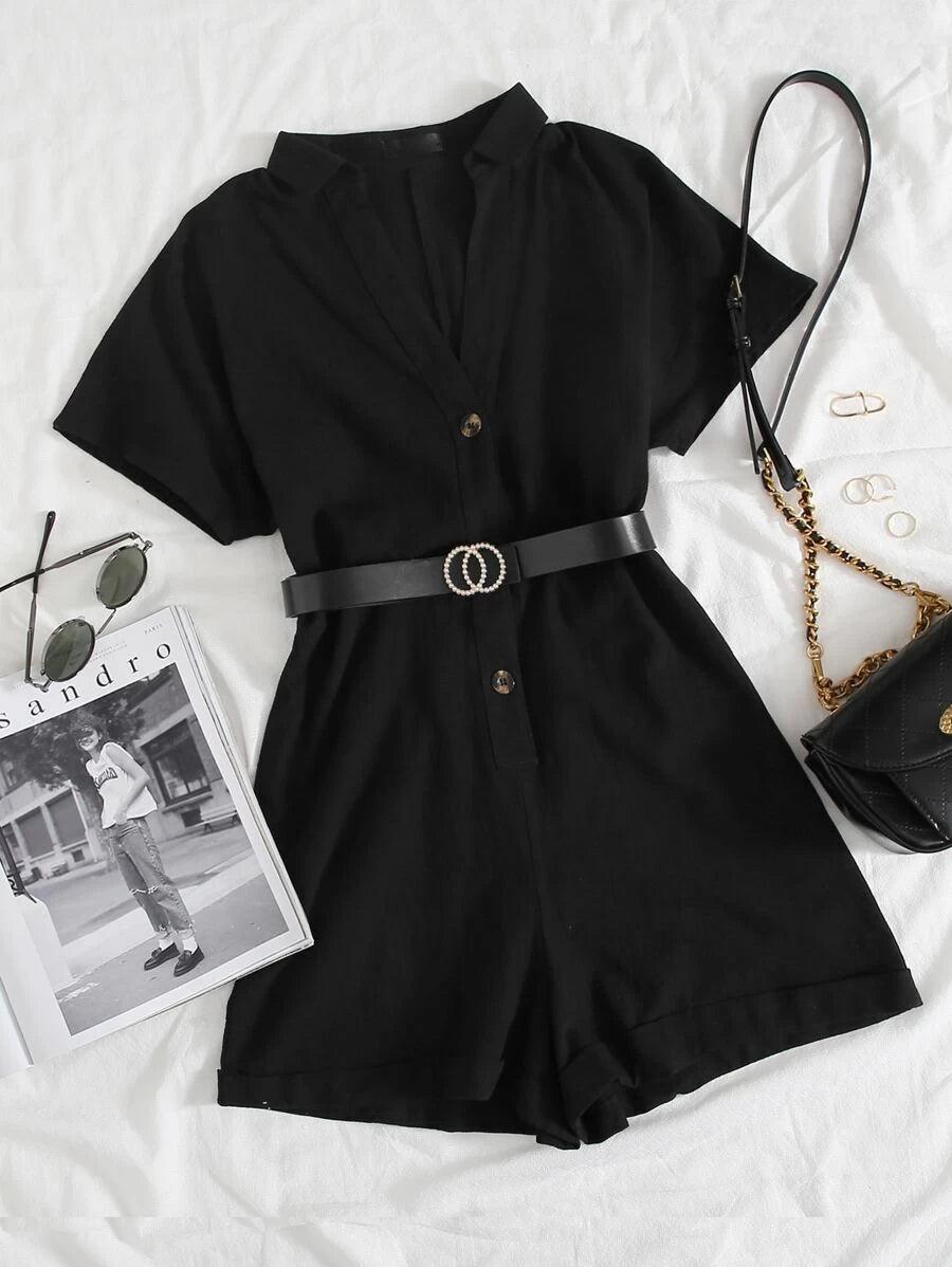 Button Front Romper Without Belt-Comfy Jumpsuits