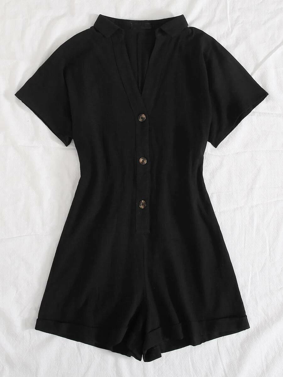 Button Front Romper Without Belt-Comfy Jumpsuits