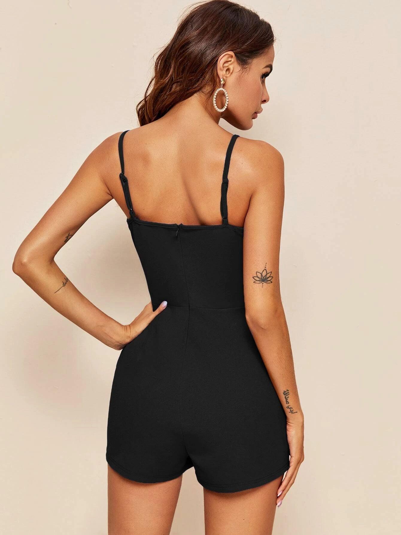 Surplice Neck Wrap Hanky Hem Slip Romper-Comfy Jumpsuits