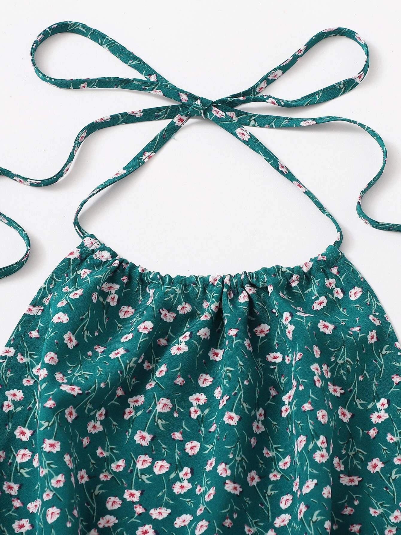 Floral Print Tie Back Halter Romper-Comfy Jumpsuits