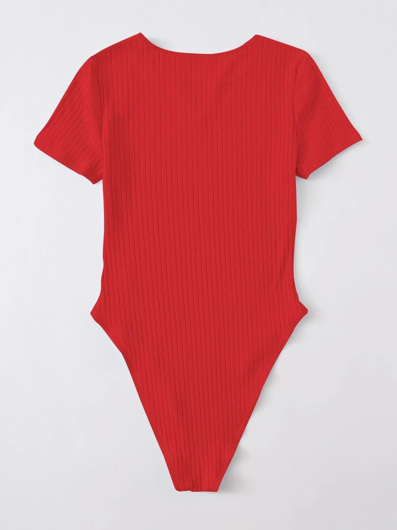 Notched Neck Rib-knit Bodysuit-Comfy Jumpsuits