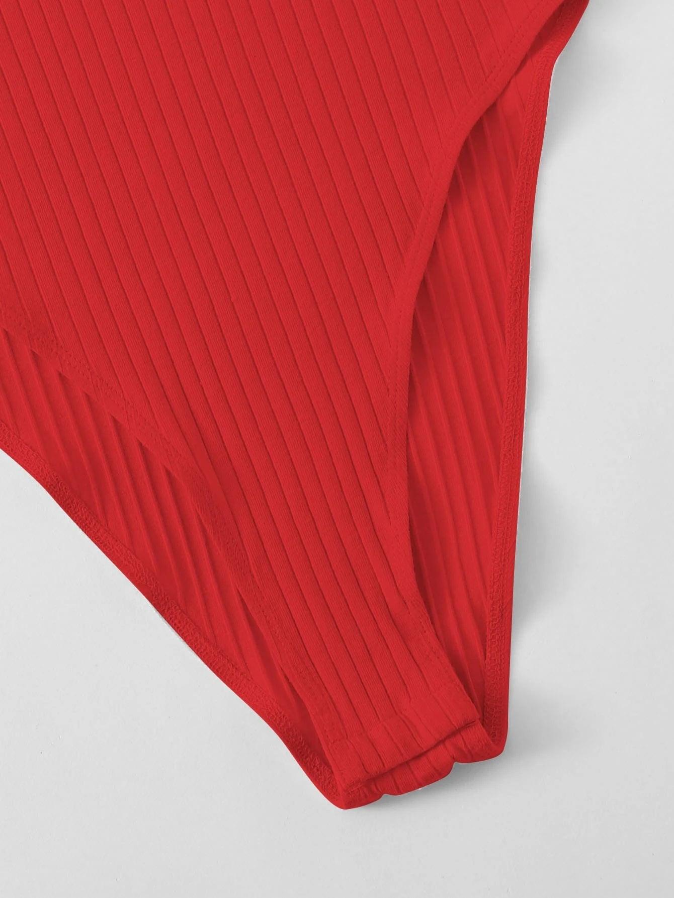 Notched Neck Rib-knit Bodysuit-Comfy Jumpsuits