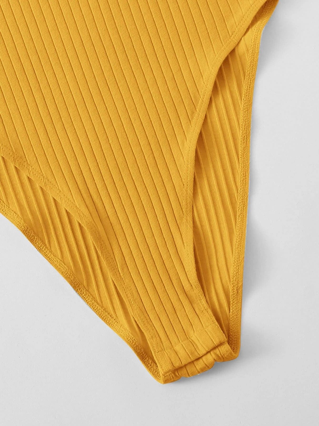 Notched Neck Rib-knit Bodysuit-Comfy Jumpsuits